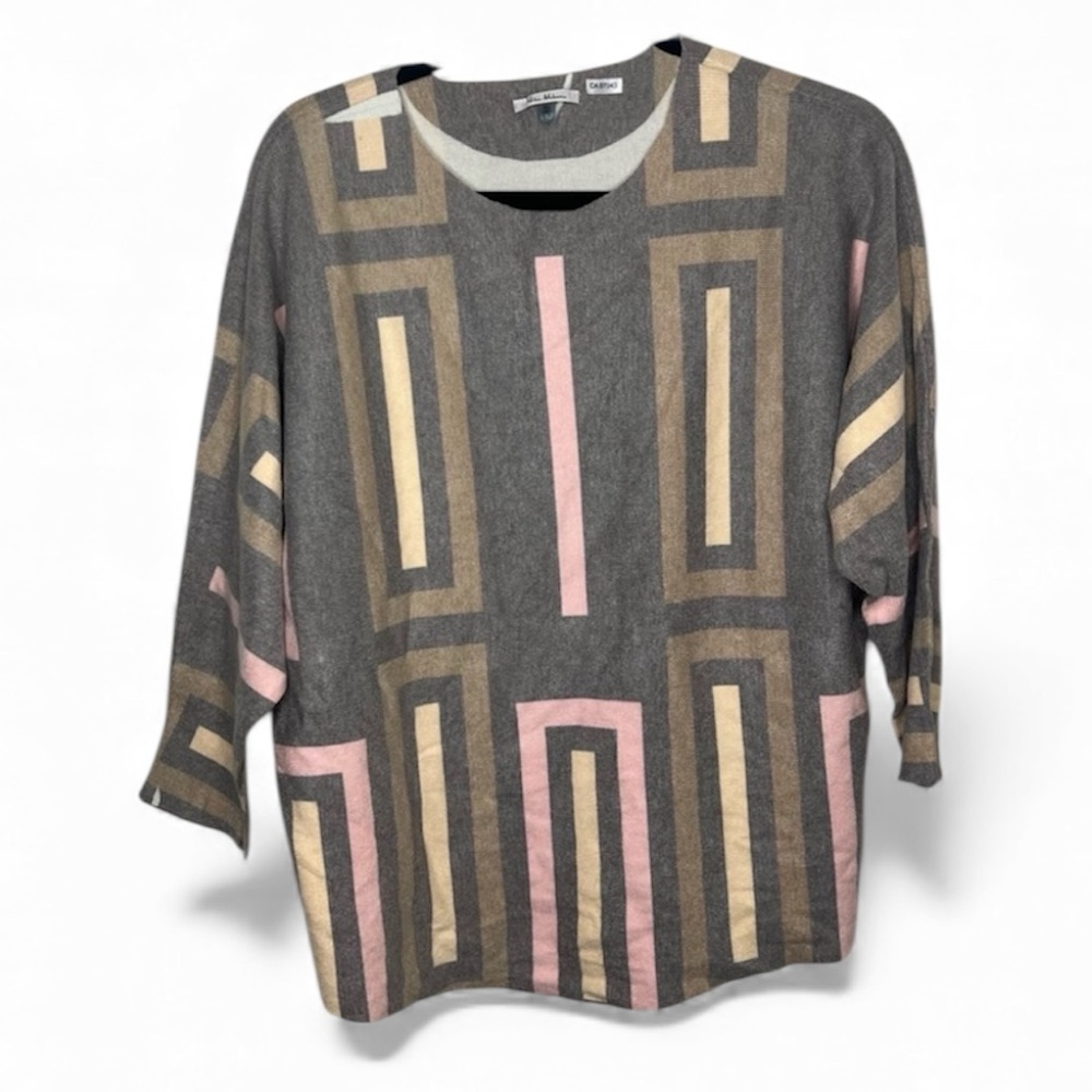 Vila Milano Geometric Patterned Women's sweater draped sleeve gray, Pink XL